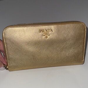 Prada Metallic Gold zip around Wallet